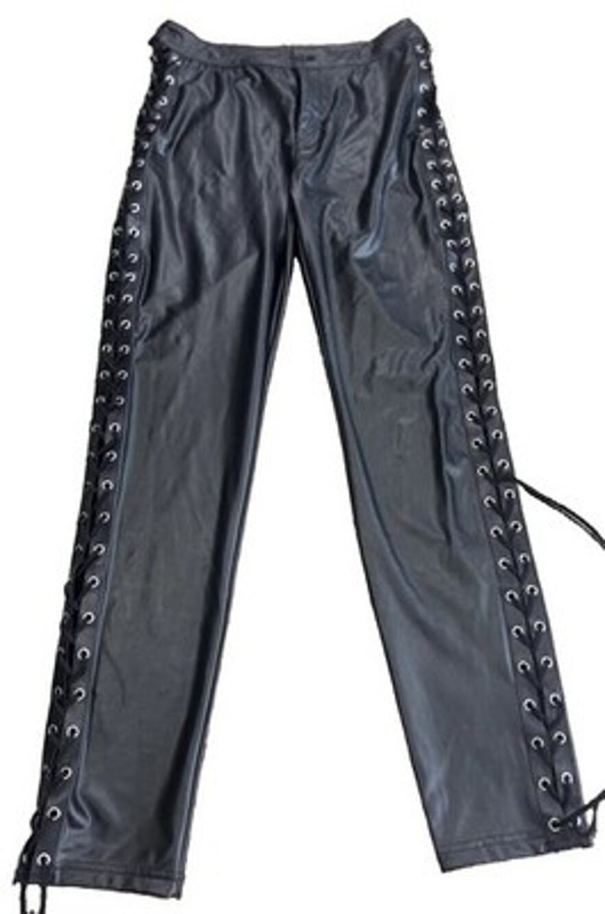 SHEIN Black Lace Up Faux Leather Leggings XL TALL High Rise Zip Fly Goth NWOT